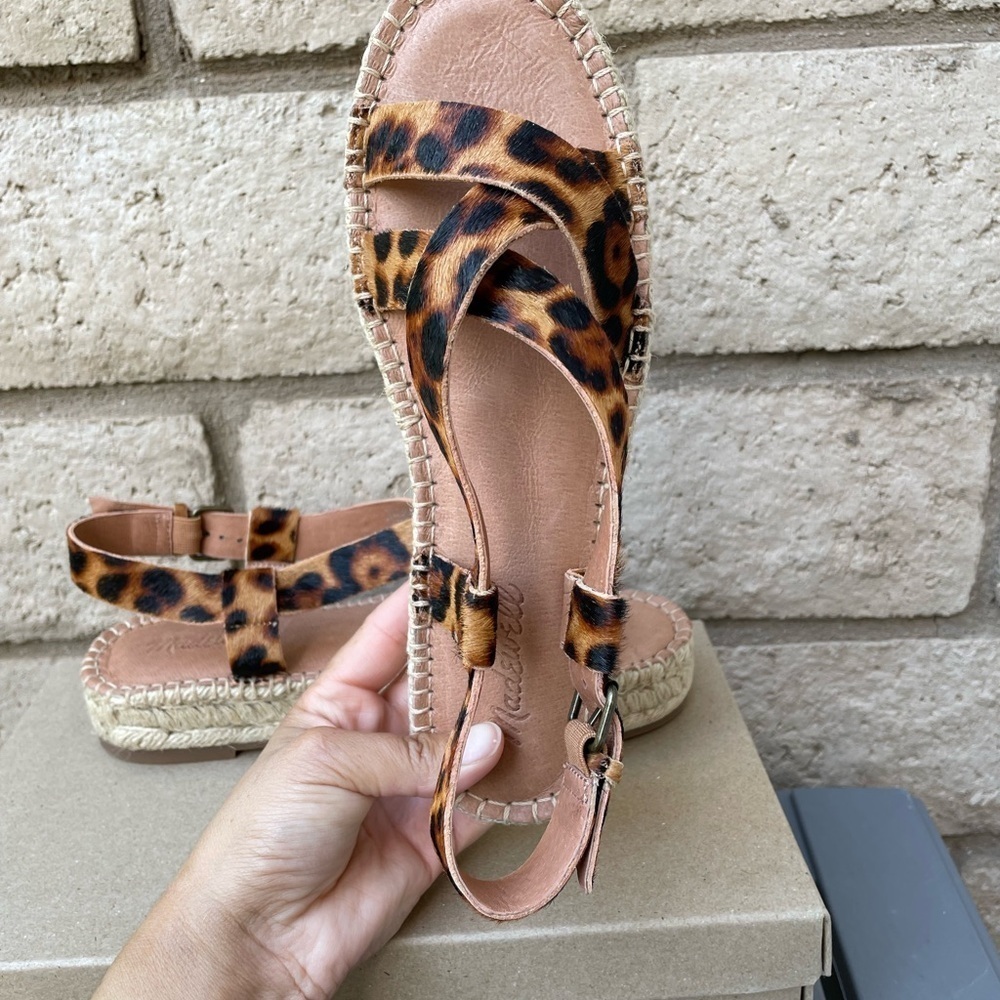 NWT MADEWELL The Malia Espadrille Leopard Sandals Calf Hair Size 8 - Picture 8 of 11